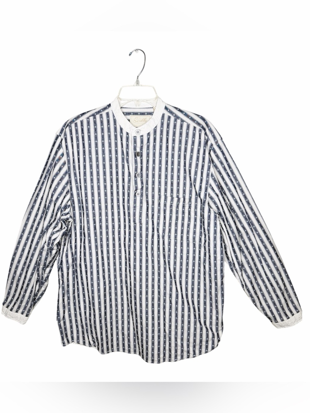 Scully Men's Navy and White Striped Western Henley Shirt - Picture 2 of 8